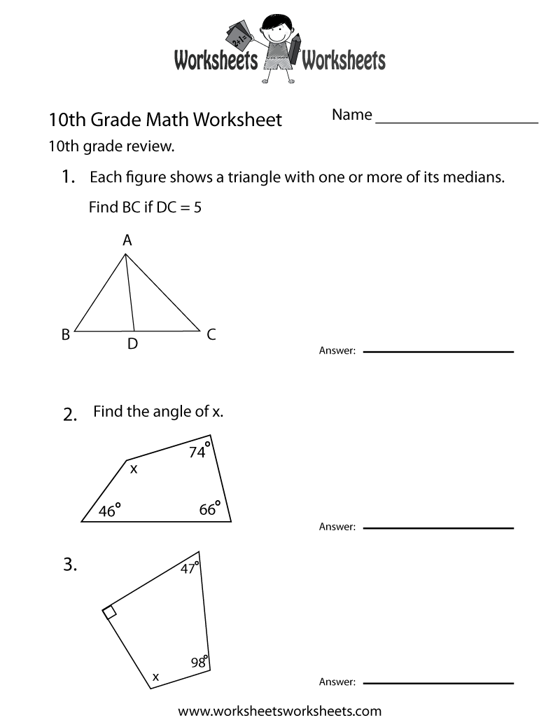 10th Grade Math Review Worksheet Free Printable Educational Worksheet
