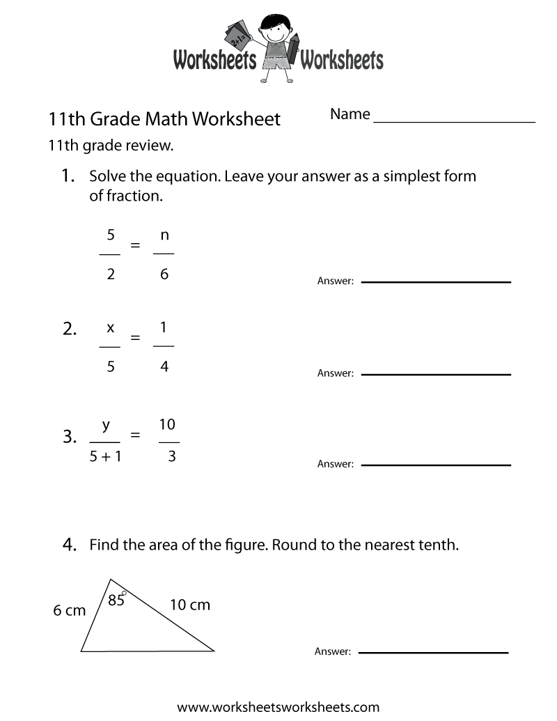 11 Grade Math Worksheets