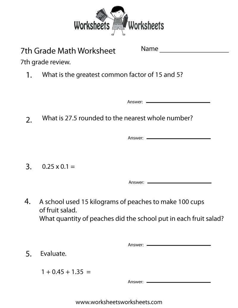 7th grade math review worksheet printable