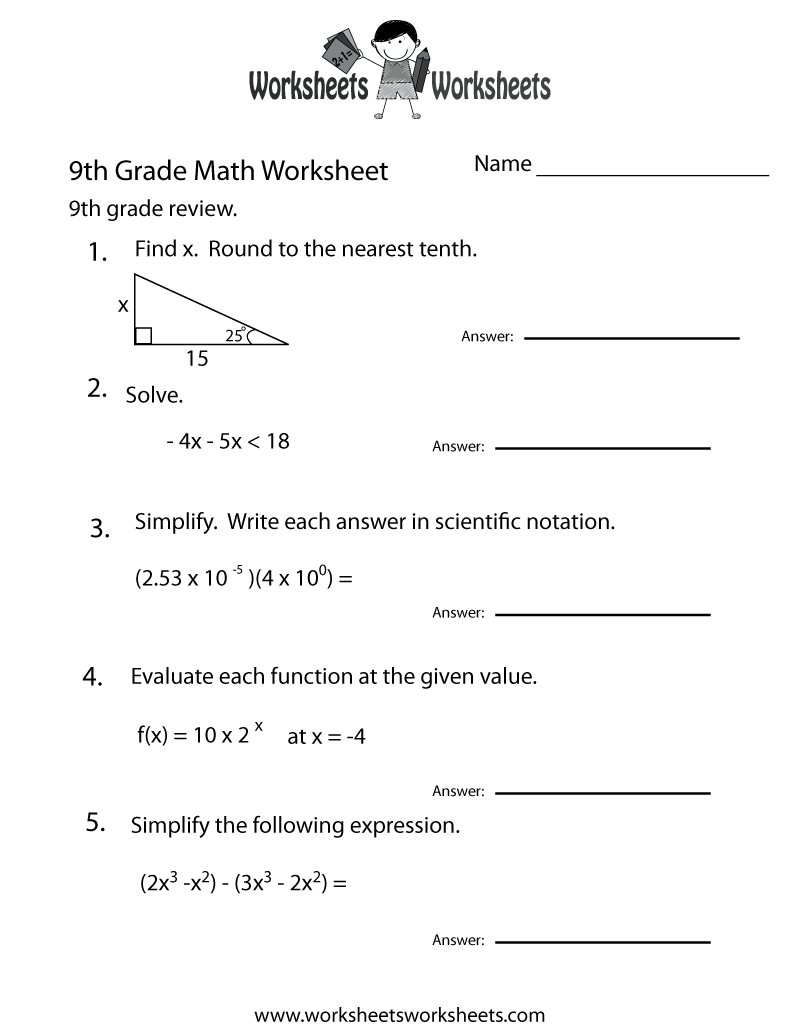 math year 9 worksheets 9th with algebra answers  grade worksheets