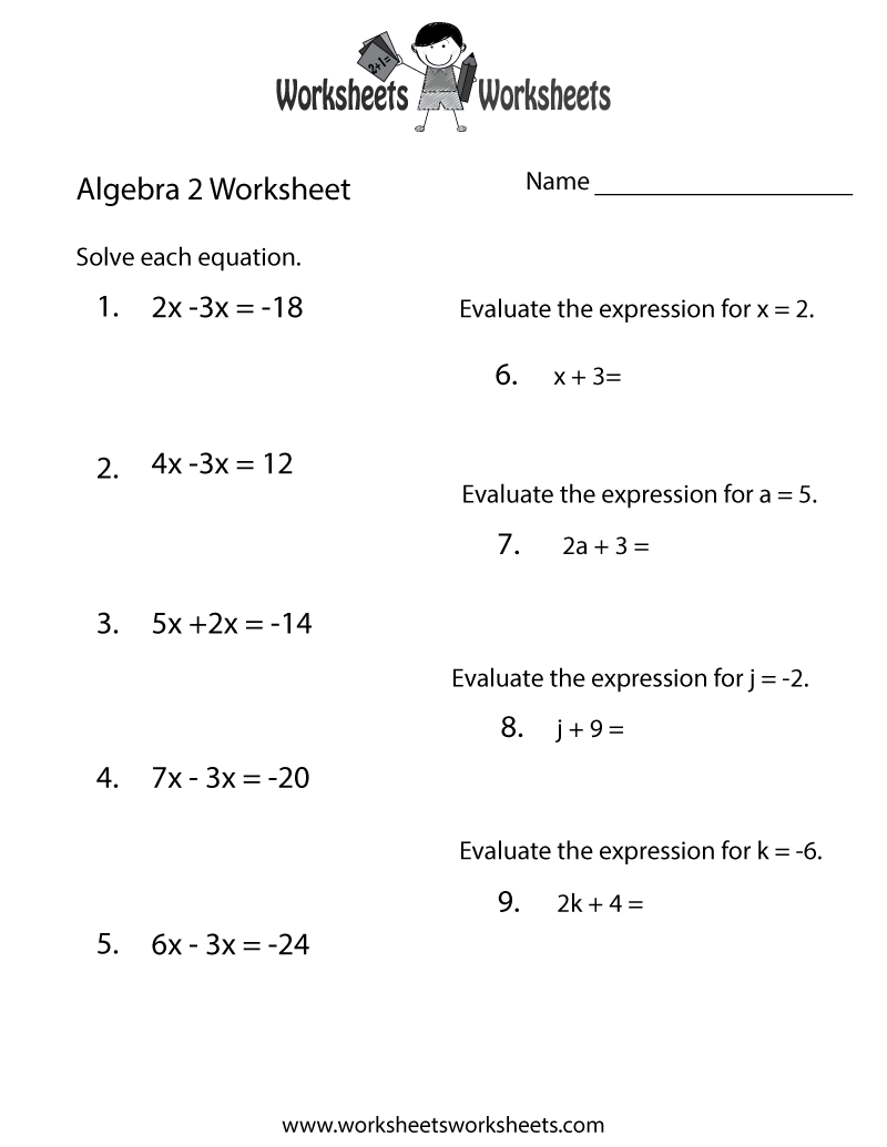 Algebra 24 Equations Worksheets Pertaining To Algebra 2 Factoring Worksheet