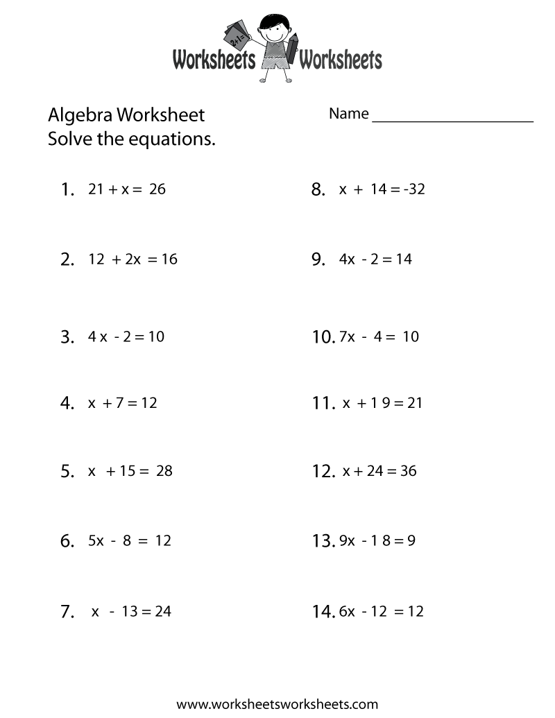 simple algebra worksheet printable