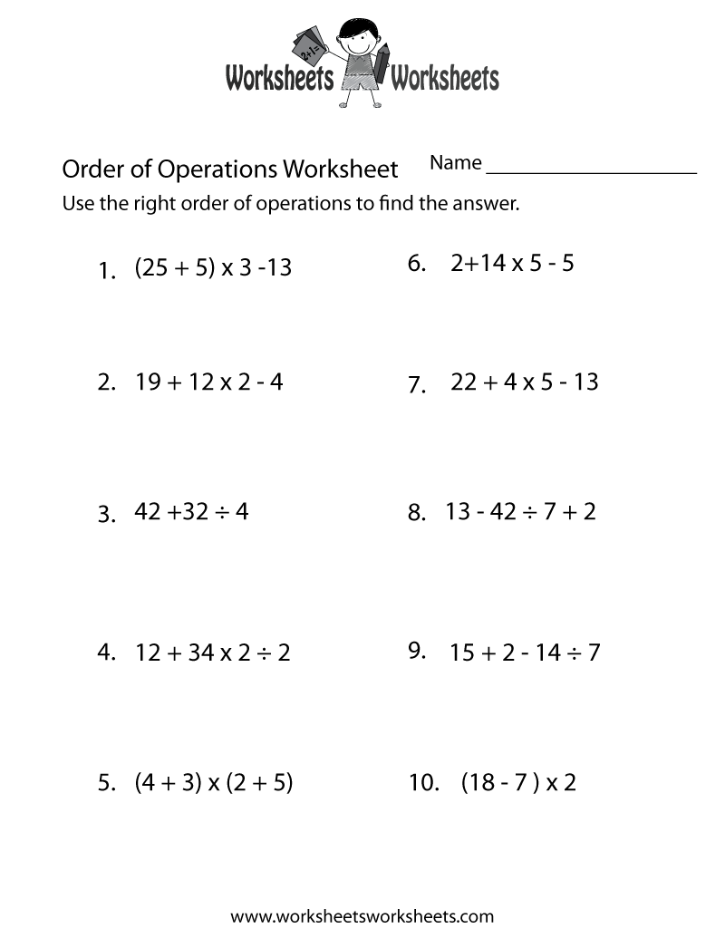 Order of Operations Practice Worksheet Free Printable Educational Within Operations With Exponents Worksheet