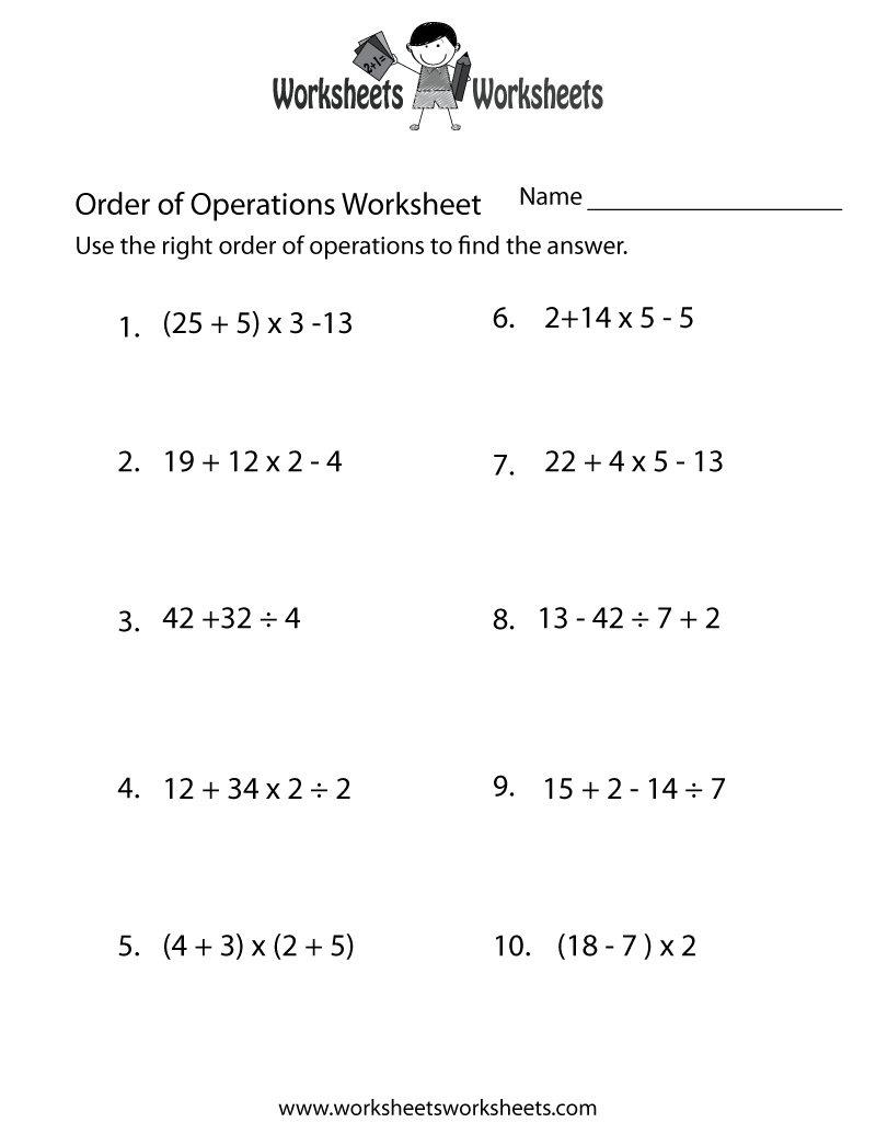 Order of Operations Practice Worksheet - Free Printable ...