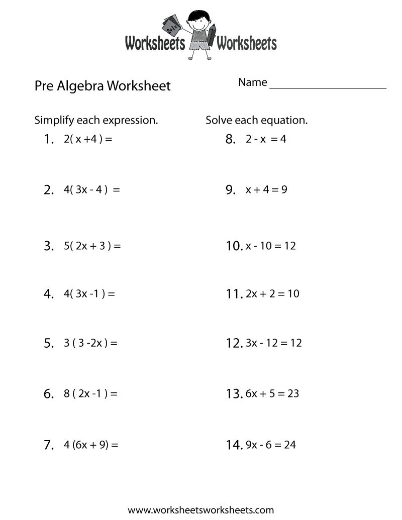 pre algebra homework sheets