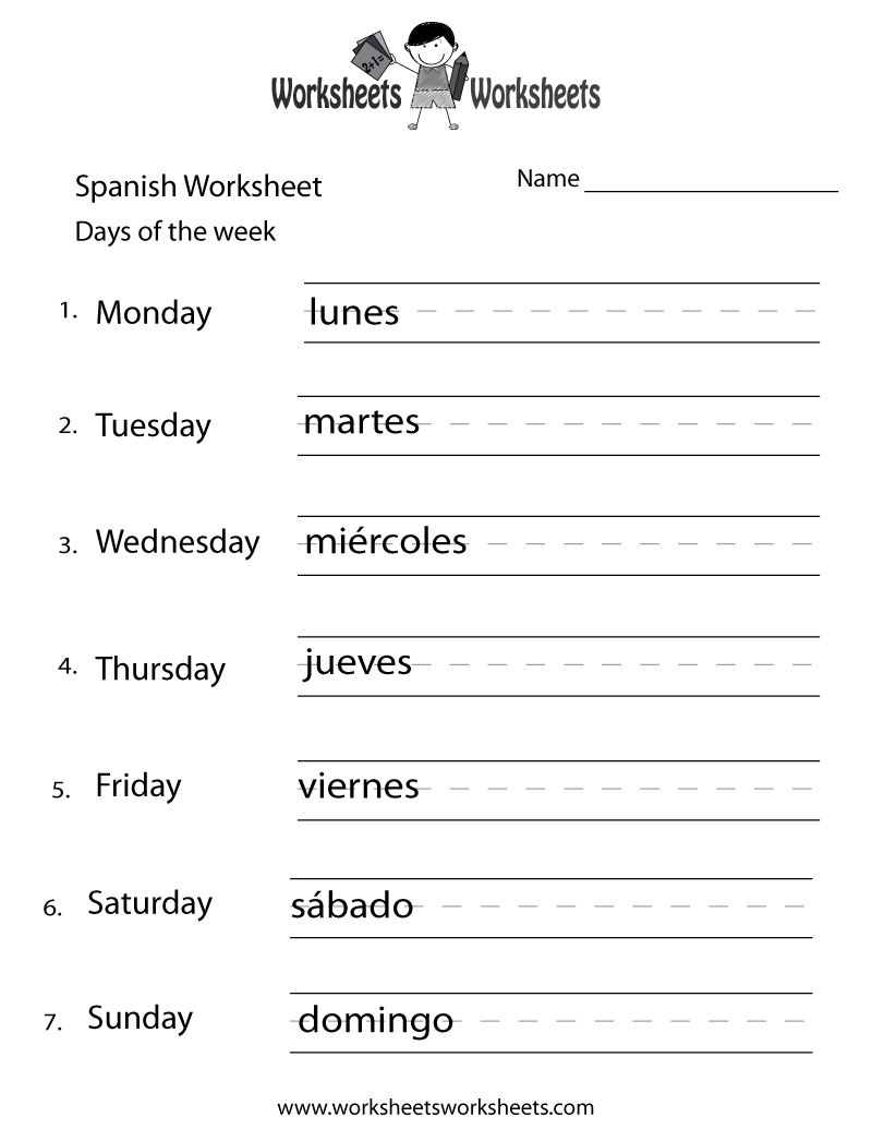 Free Printable Spanish Days of the Week Worksheet