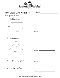 Tenth Grade Math Practice Worksheet