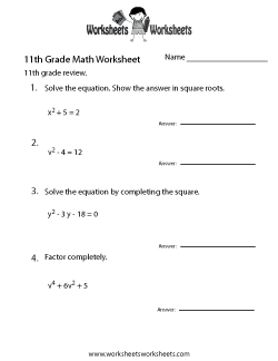 Eleventh Grade Math Practice Worksheet