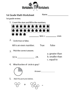 1st Grade Math Review Worksheet