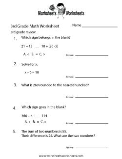 3rd Grade Math Review Worksheet