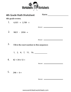 4th Grade Math Review Worksheet