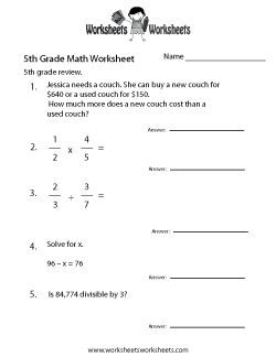 Fifth Grade Math Practice Worksheet