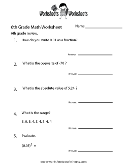 6th Grade Math Worksheets | Worksheets Worksheets