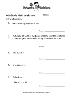 Sixth Grade Math Practice Worksheet