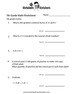 7th Grade Math Review Worksheet