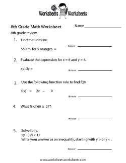 8th Grade Math Worksheets - Free Printable Worksheets for ...