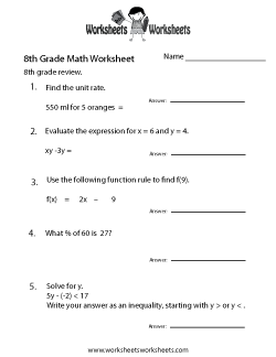 Eighth Grade Math Practice Worksheet