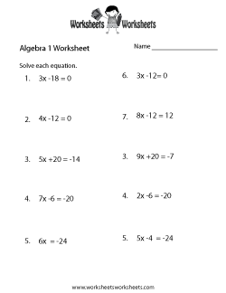Algebra 1 Practice Worksheet