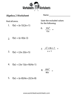 Algebra 2 Practice Worksheet