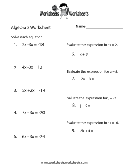 Algebra 2 Review Worksheet