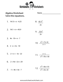 Algebra Practice Worksheet