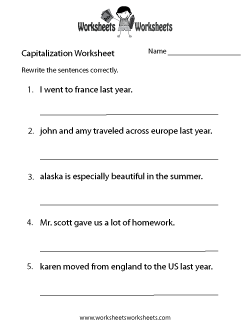 Capitalization Practice Worksheet