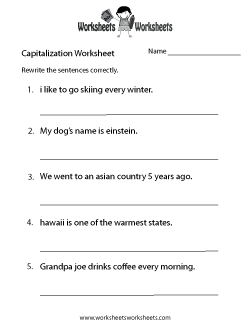 Middle School Capitalization Worksheet