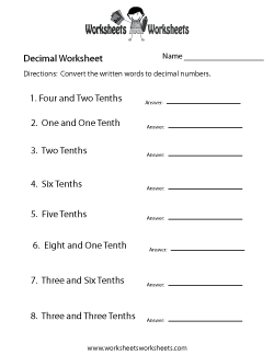 Decimal Practice Worksheet