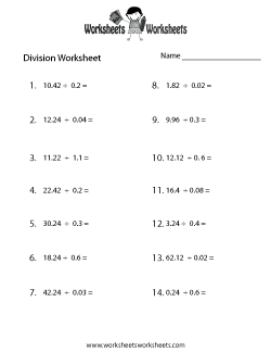 Decimal Division Worksheet