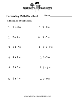 Addition and Subtraction Elementary Math Worksheet