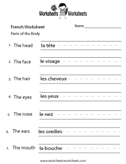 French Body Parts Worksheet