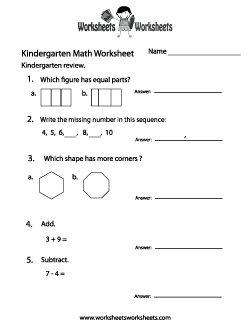 Kindergarten math worksheets key