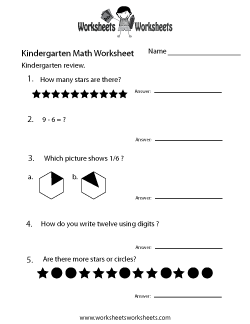 Kindergarten Math Review Worksheet