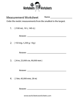 Metric Measurement Worksheet