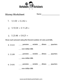 Adding Money Worksheet