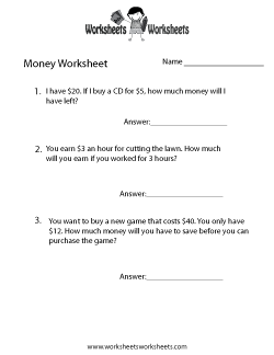 Money Word Problems Worksheet