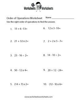 Simple Order of Operations Worksheet