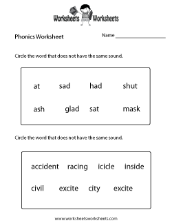 First Grade Phonics Worksheet