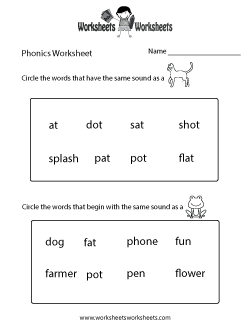 Kindergarten Phonics Worksheet