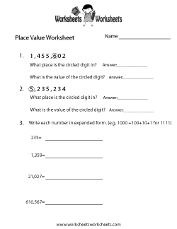 Place Value Practice Worksheet