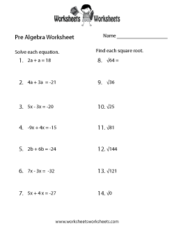 Pre-Algebra Practice Worksheet