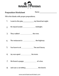 Preposition Test Worksheet