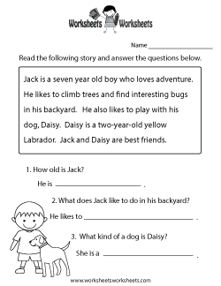 Reading Comprehension Practice Worksheet