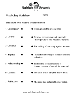 English Vocabulary Worksheet