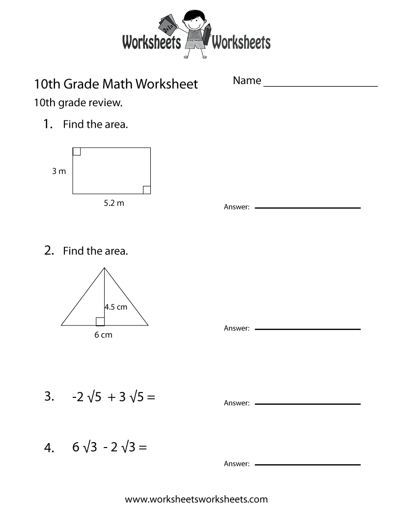 Free Printable Tenth Grade Math Practice Worksheet