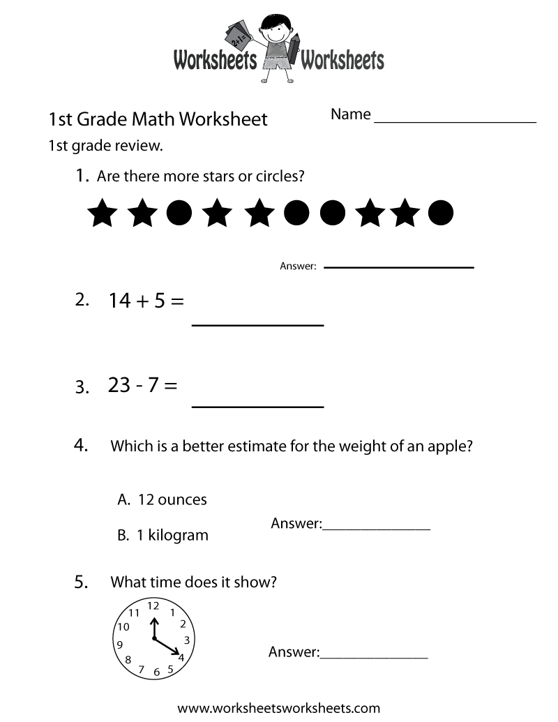 First Grade Math Practice Worksheet Printable