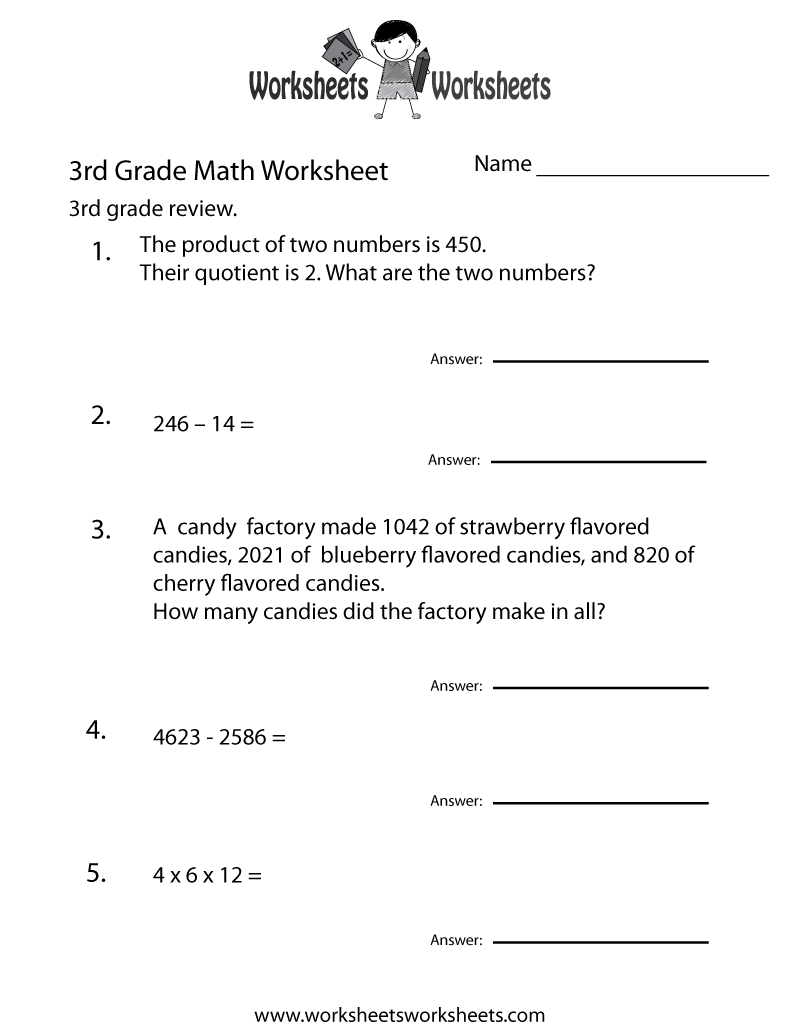 Third Grade Math Practice Worksheet Printable