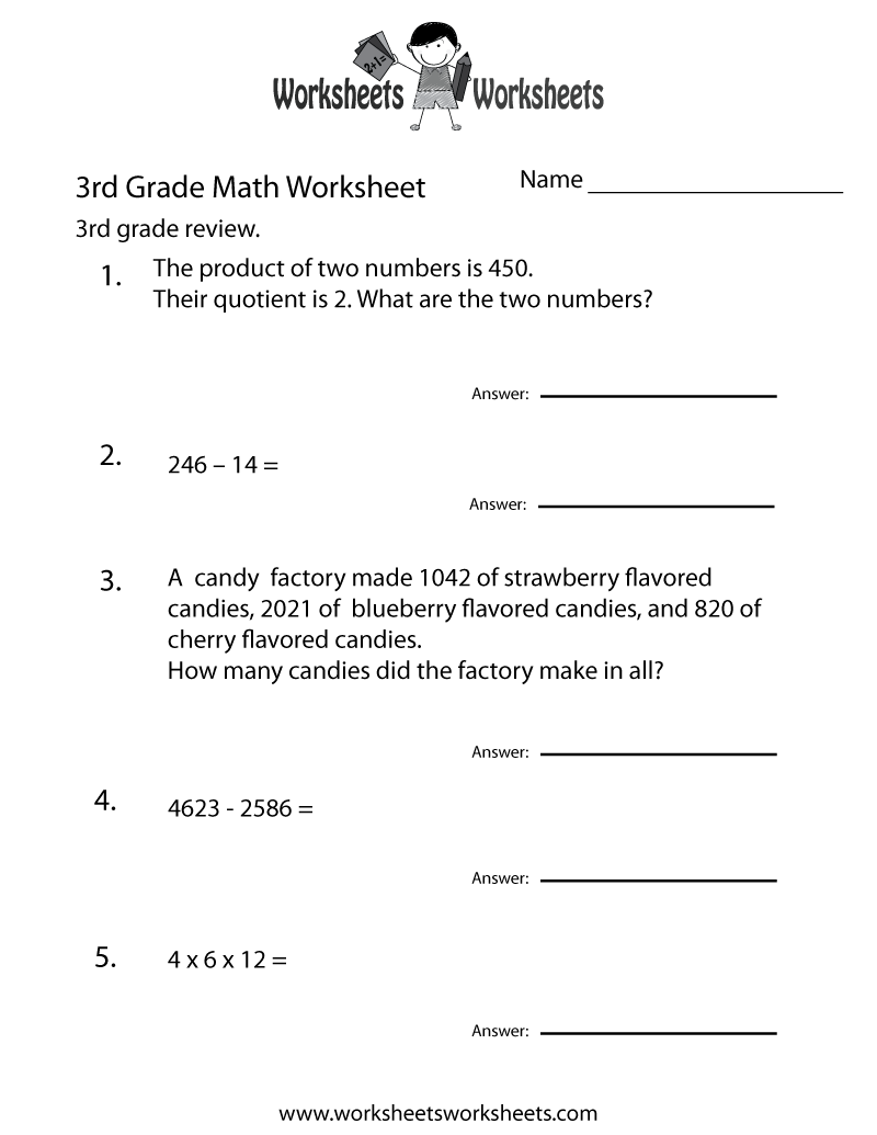 third grade math homework worksheets