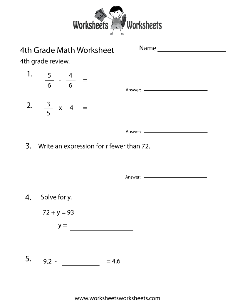 Fourth Grade Math Practice Worksheet Printable