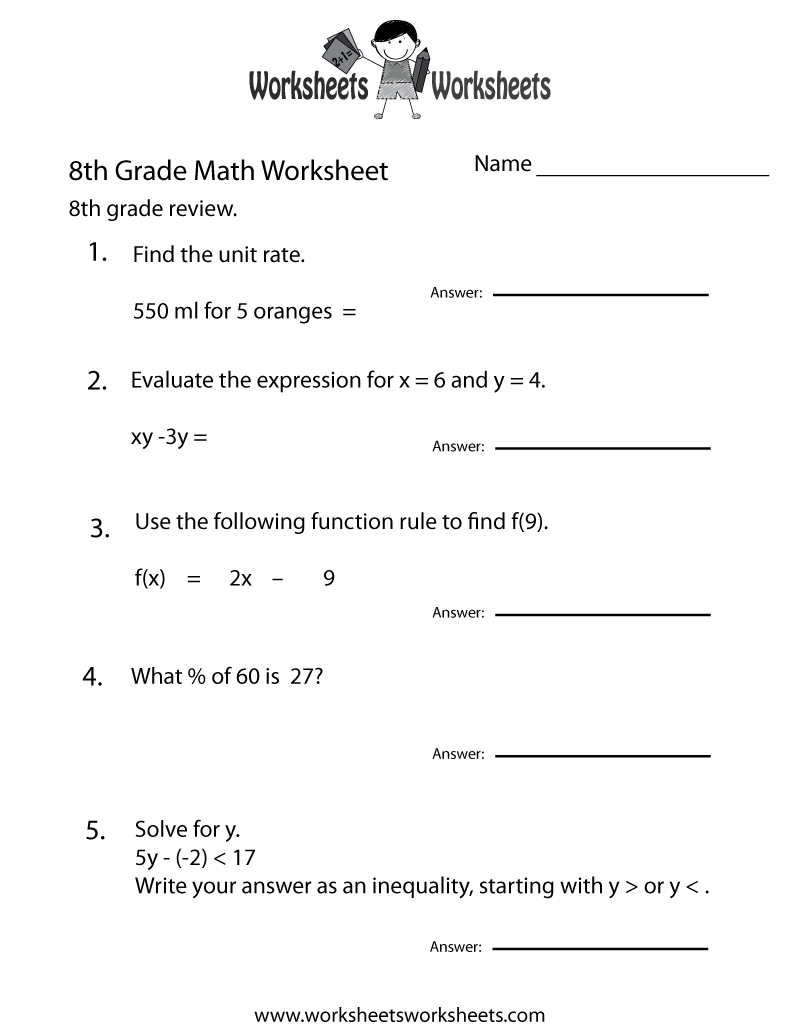 8th grade math worksheets homeschool